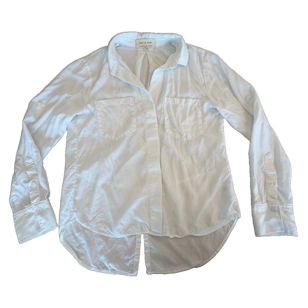Cloth & Stone Anthropologie White Button Down Shirt S Split Back Hi Low Tunic
